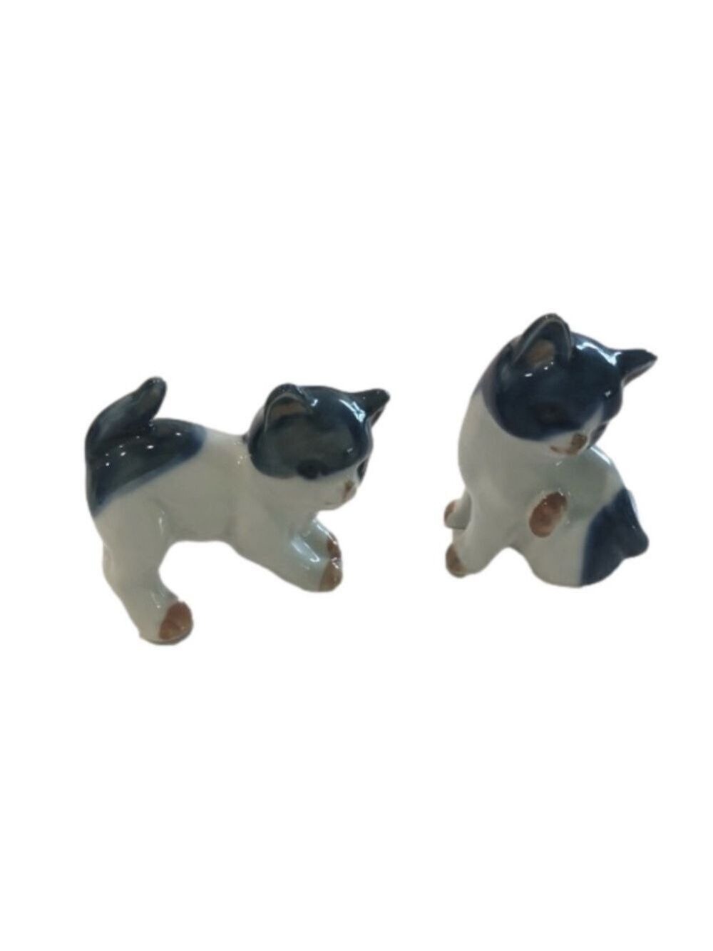 Otagiri set of two ceramic kittens. Blue and white. Japan, figurine, cats